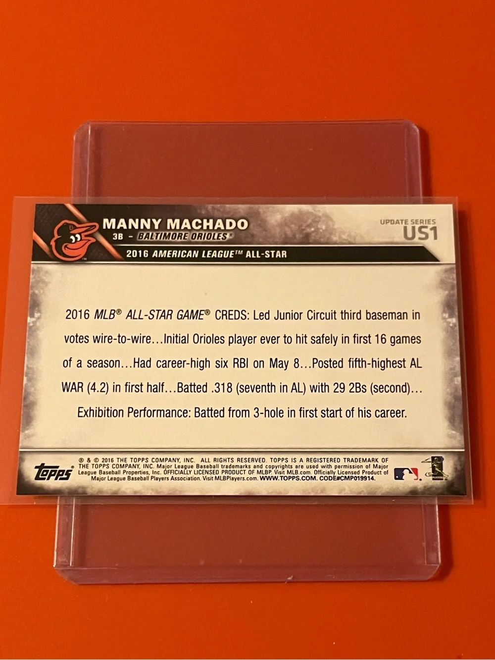 Manny Machado #US1 [All-Star Game] 2016 Topps Baseball Trading Card
